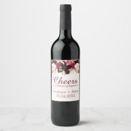 Bohemische florale "Cheers" Hochzeitsweinetiketten Weinetikett