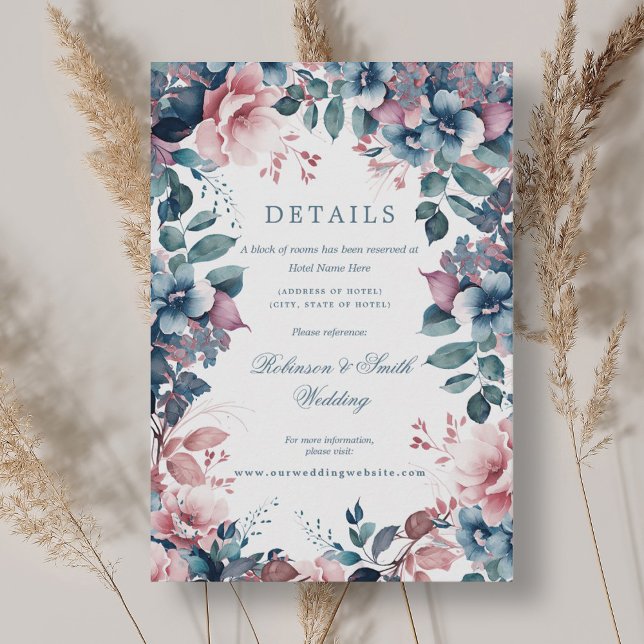 Bohemische florale Dusty Blue Wedding Details Begleitkarte (Bohemian Floral Dusty Blue Wedding Details Enclosure Card)