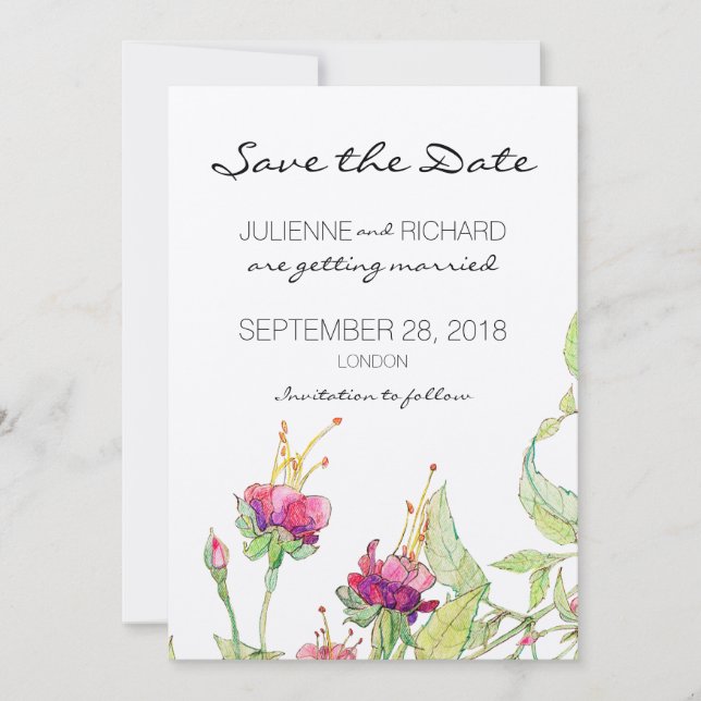 Bohemische florale Hochzeit rettet das Datum Einladung (Vorderseite)