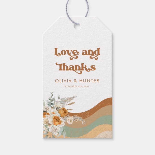 Bohemische florale Liebe und Dank Hochzeit Geschenkanhänger (Vorderseite)