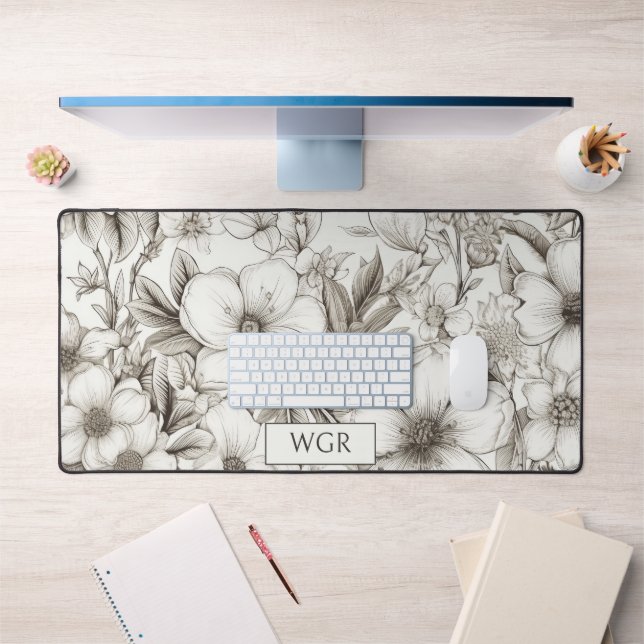 Bohemische florale Monogramm Schreibtischunterlage (Büro 1)