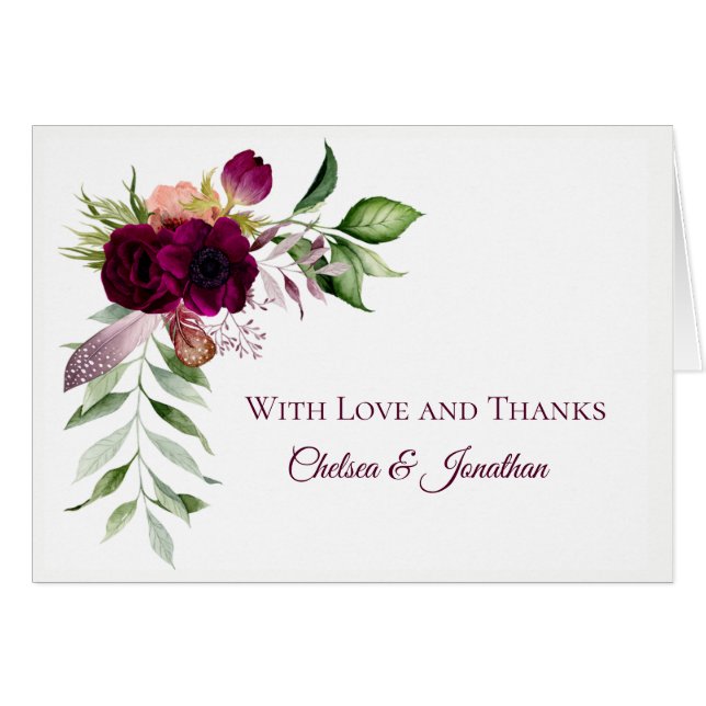 Bohemische florale Romance Hochzeit Dankeschön Kar (Vorderseite (Horizontal))