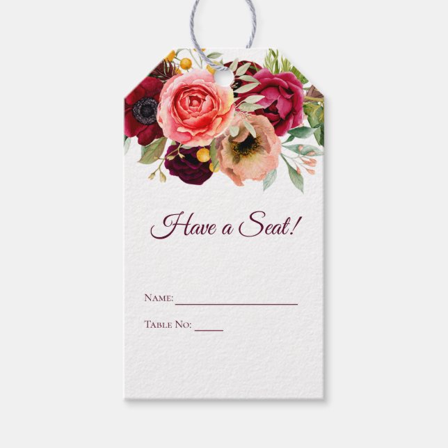 Bohemische floralromanische Sitzmarken Geschenkanhänger (Vorderseite)