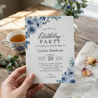 Bohemische Geburtstagsparty von Dusty Blue Floral Einladung