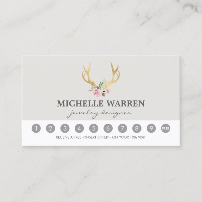 Bohemische Gold Antler II Loyalty Punch Card Treuekarte (Vorderseite)