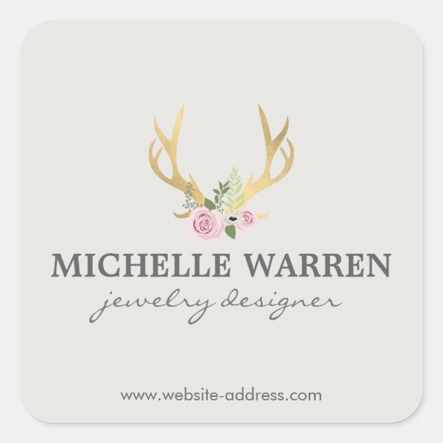Bohemische Goldklappern mit Blume II personalisier Quadratischer Aufkleber (Vorderseite)
