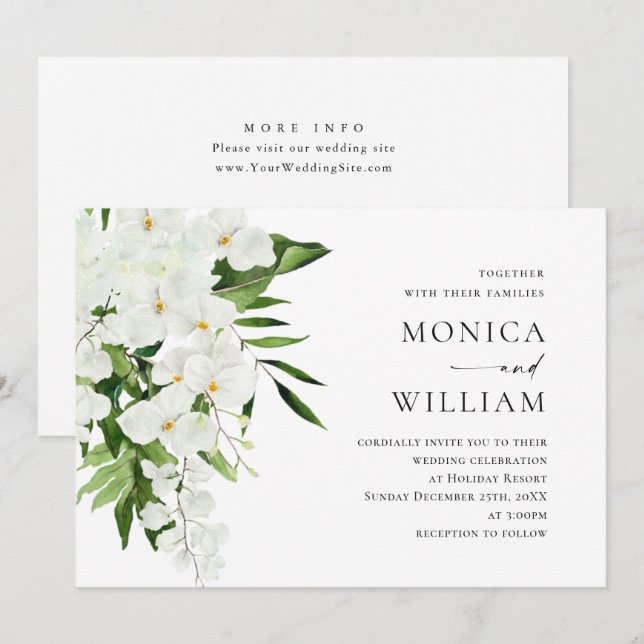 Bohemische Grüne Hochzeit mit eleganten Orchideen Einladung (Vorne/Hinten)