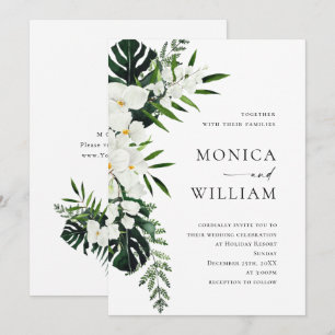Bohemische Grüne Hochzeit mit eleganten Orchideen Einladung