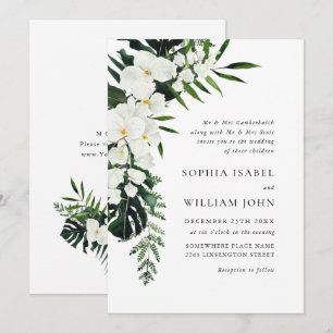 Bohemische Grüne Hochzeit mit eleganten Orchideen Einladung