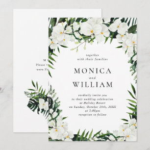 Bohemische Grüne Hochzeit mit eleganten Orchideen Einladung