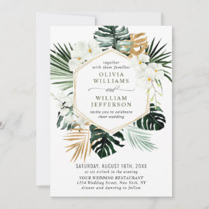 Bohemische Grüne Hochzeit mit eleganten Orchideen Einladung