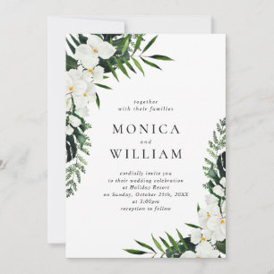 Bohemische Grüne Hochzeit mit eleganten Orchideen Einladung