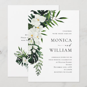 Bohemische Grüne Hochzeit mit eleganten Orchideen Einladung