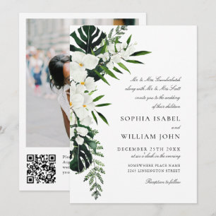 Bohemische Grüne Hochzeit mit eleganten Orchideen Einladung