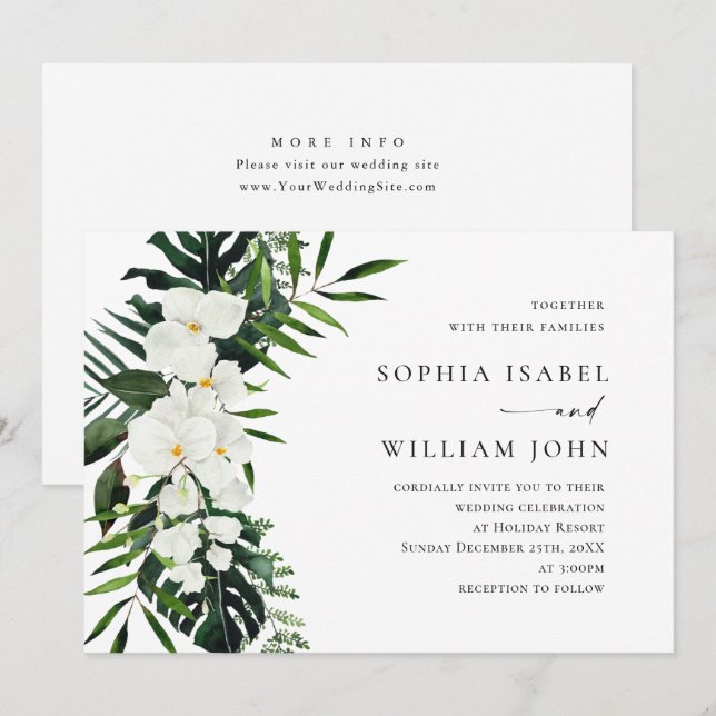 Bohemische Grüne Hochzeit mit eleganten Orchideen Einladung (Vorne/Hinten)