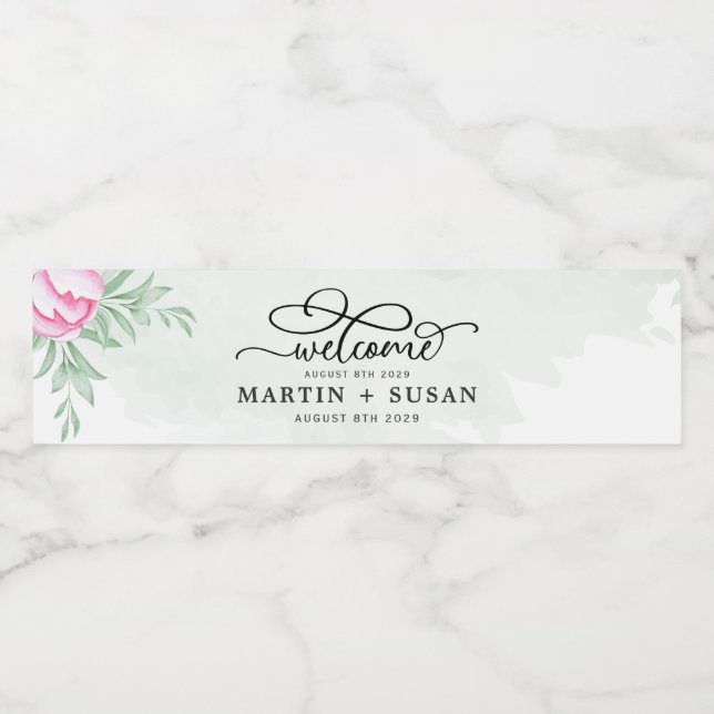 Bohemische Grünpflanzen Rosa Blume Gold Moderne Ho (Einzelnes Label)