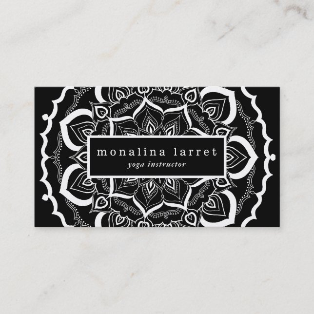 Bohemische Hand gezeichneter Mandala Schwarz-weiß Visitenkarte (Vorderseite)