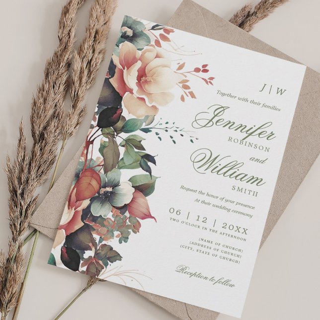 Bohemische Herbsthochzeit Einladung (Bohemian Floral Fall Autumn Wedding Elegant Invitation)
