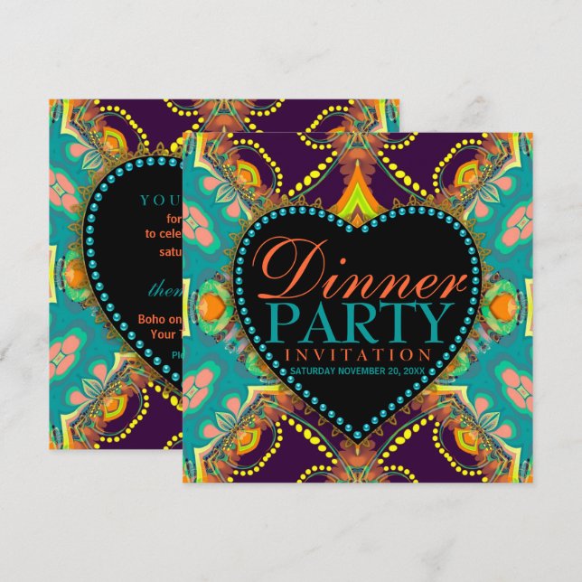 Bohemische Hippie Batik Dinner Party Einladungen (Vorne/Hinten)