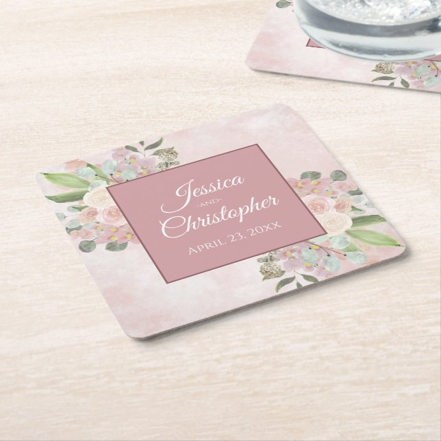 Bohemische Hochzeit in Rustikal Pink Rechteckiger Pappuntersetzer (angewinkelt)