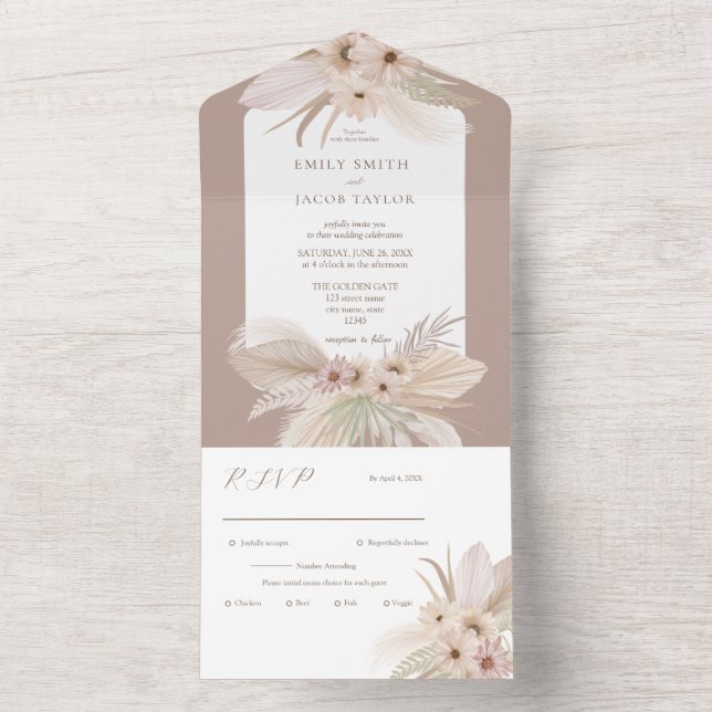 Bohemische Hochzeit in Tropen All In One Einladung (Innen Boden)