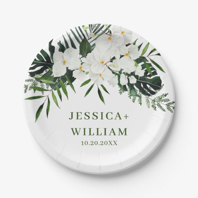 Bohemische Hochzeit mit Blumen und Orchideen Pappteller (Vorderseite)