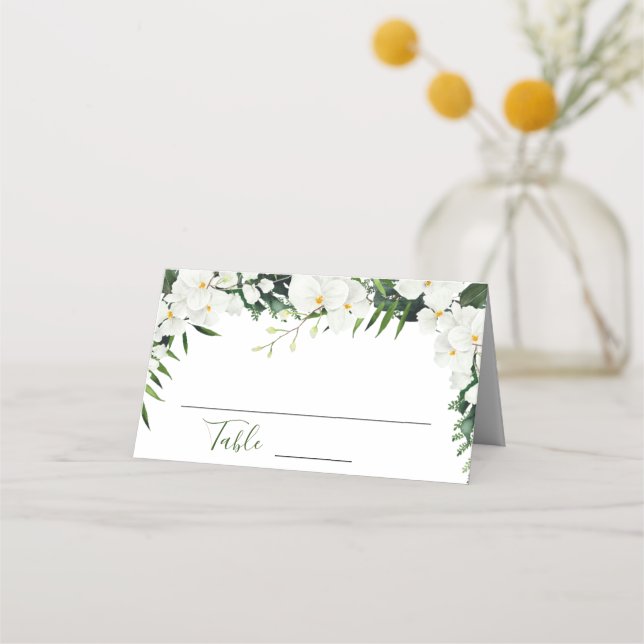 Bohemische Hochzeit mit Blumen und Orchideen Platzkarte (Vorderseite)