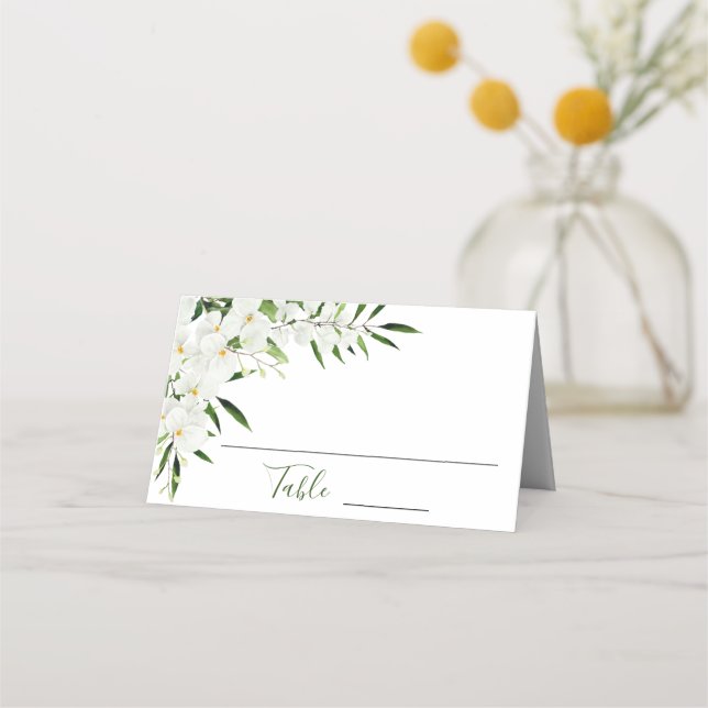 Bohemische Hochzeit mit Blumen und Orchideen Platzkarte (Vorderseite)