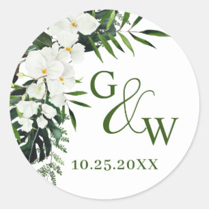 Bohemische Hochzeit mit Blumen und Orchideen Runder Aufkleber