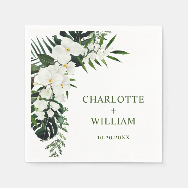 Bohemische Hochzeit mit Blumen und Orchideen Serviette (Vorderseite)