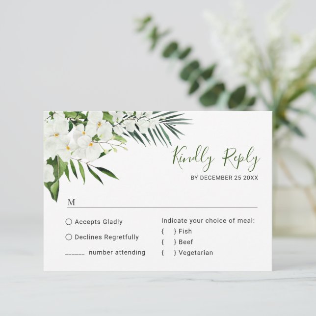 Bohemische Hochzeit mit eleganten Orchideen RSVP Karte (Stehend Vorderseite)