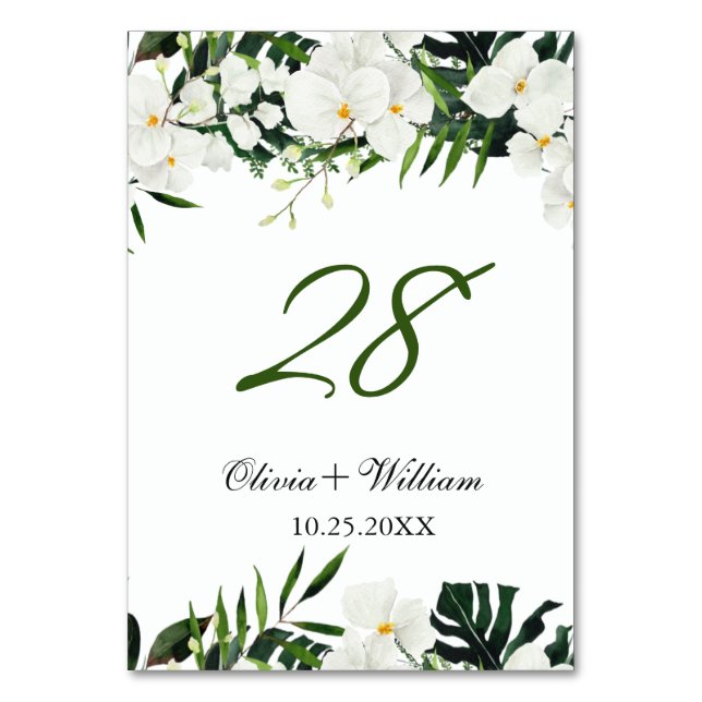 Bohemische Hochzeit mit eleganten Orchideen Tischnummer (Vorderseite)