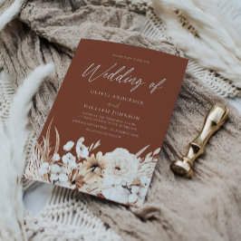 Bohemische Hochzeit mit Terracotta und Weißblumen Einladung