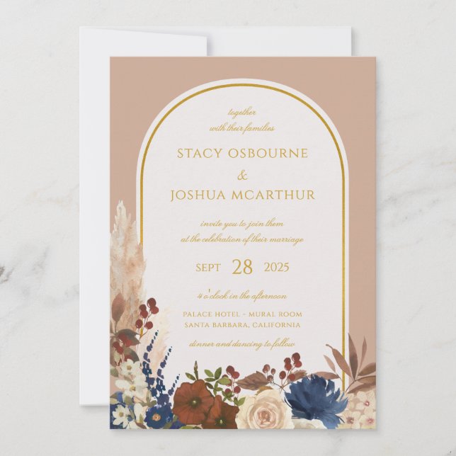 Bohemische Hochzeit von Aquarellblumen Einladung (Vorderseite)