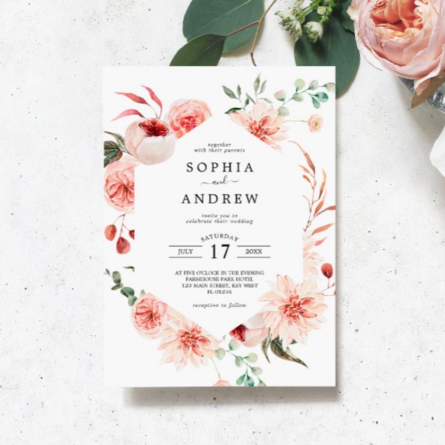 Bohemische Hochzeit von Rosen und Peonies Einladung (Von Creator hochgeladen)