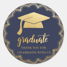 Bohemische Imitate Gold Foil Graduate Hat | Blau Runder Aufkleber