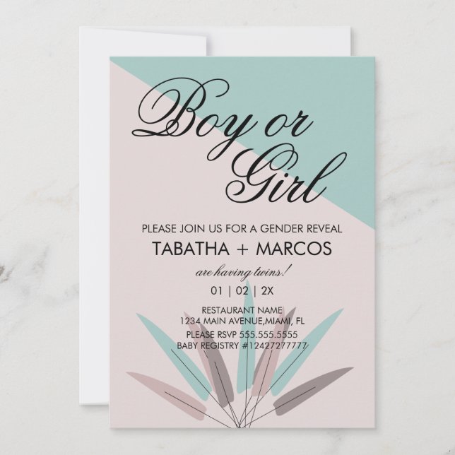 BOHEMISCHE Leaf Tribal Baby Gender Reveal Einladung (Vorderseite)