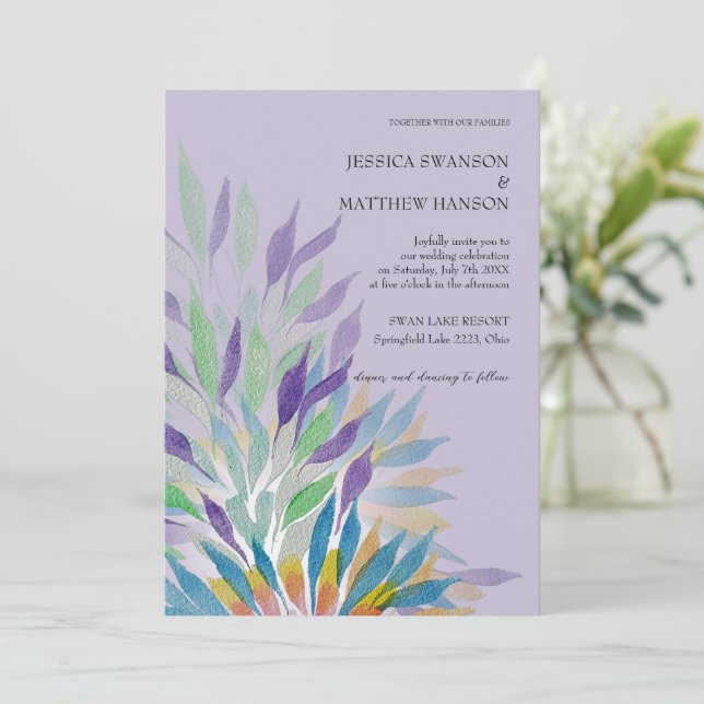 Bohemische Lilac Watercolor Blumenhochzeit Einladung (Stehend Vorderseite)