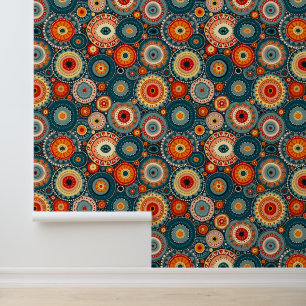 Bohemische Mandala Circles   Retro Folk Art Muster Tapete