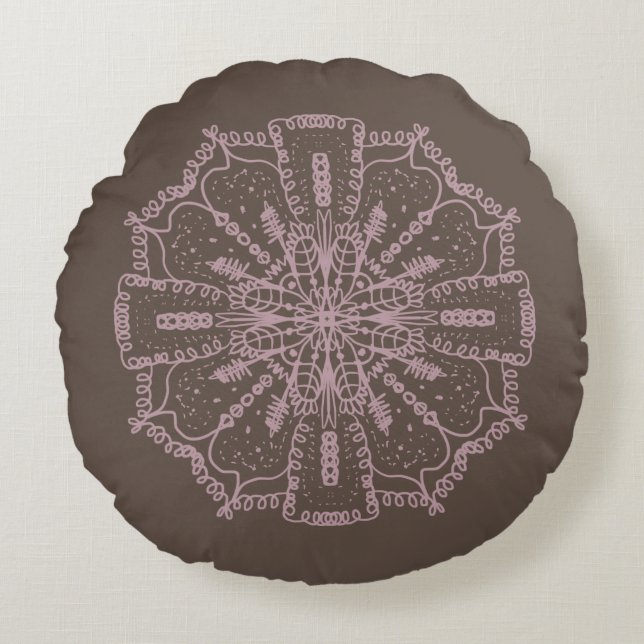 Bohemische Mandala-Hand, braun und rot Rundes Kissen (Vorderseite)