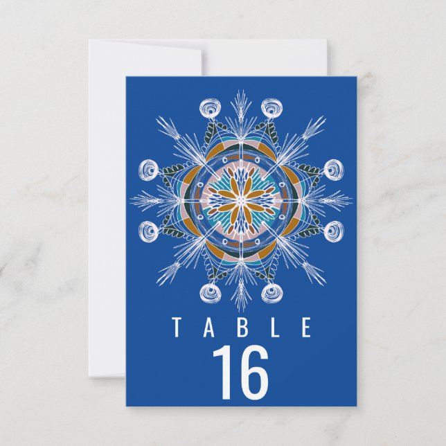 Bohemische Mandala Mustard Blue Seating Wedding Einladung (Vorderseite)