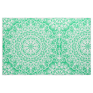 Bohemische Mandala White Lace auf Dunkelgrün Stoff