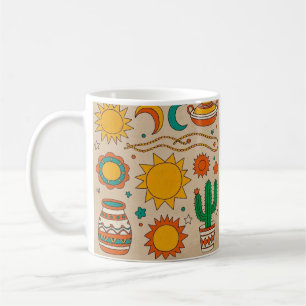 Bohemische Muster Handgezeichnet Sonnen, Monde Kaffeetasse