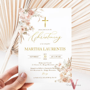 Bohemische neutrale Pampas Grass Taufe Christening Einladung