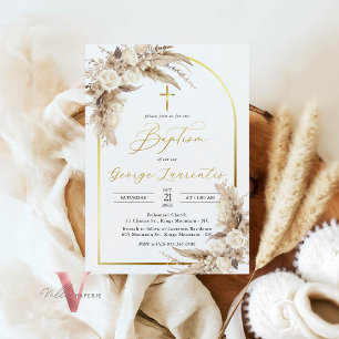 Bohemische neutrale Pampas Grass Taufe Christening Einladung