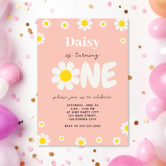 Bohemische Niedliche Rosa Daisy Blume 1. Geburtsta Einladung