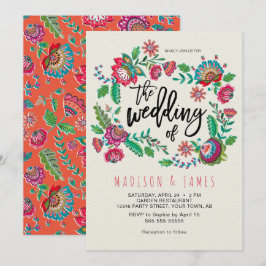 Bohemische Orange Folk Blume Boho Chic Hochzeit Einladung