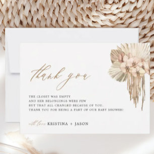 Bohemische Pampas Grass Baby Dusche Danke Karten