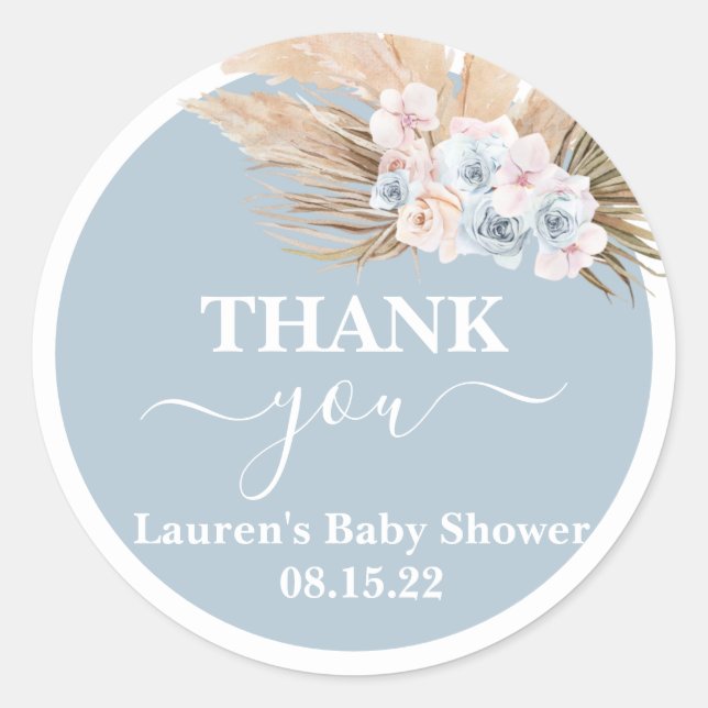Bohemische Pampas Grass Baby Dusche Rundaufkleber Runder Aufkleber (Vorderseite)
