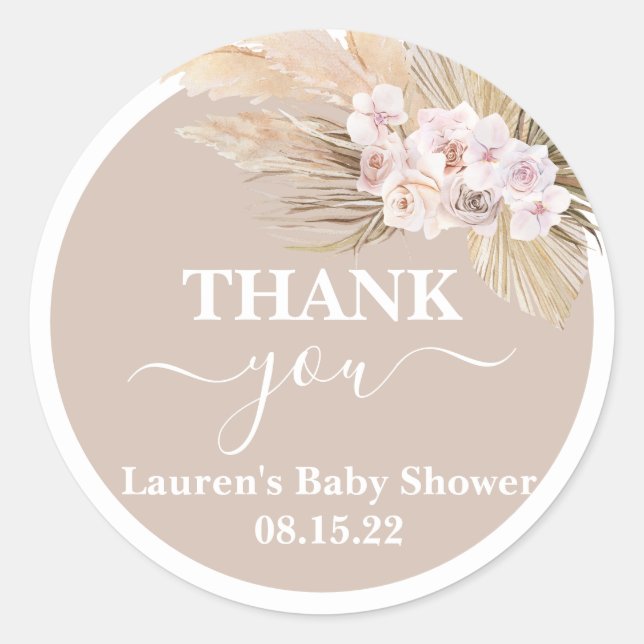 Bohemische Pampas Grass Baby Dusche Rundaufkleber Runder Aufkleber (Vorderseite)